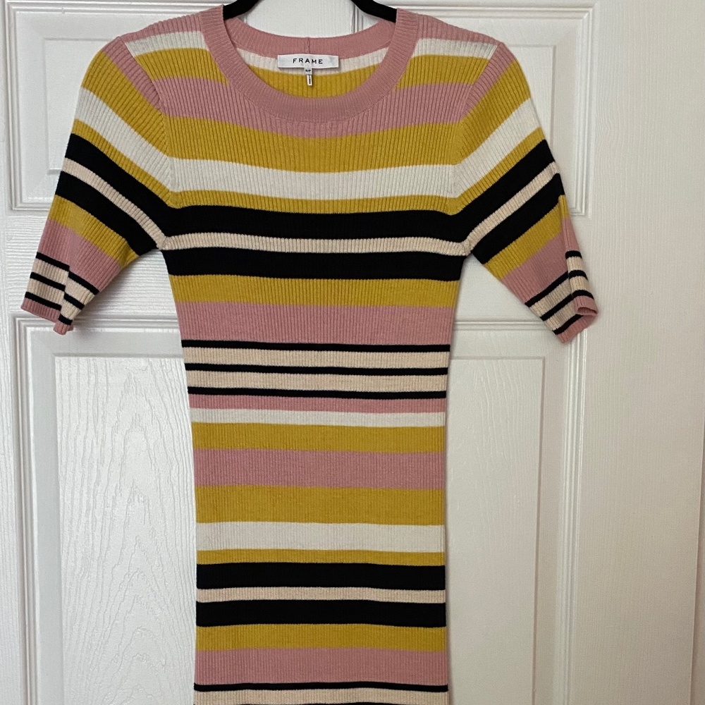 FRAME Baja Stripe Cotton & Cashmere Rib-Knit Dress